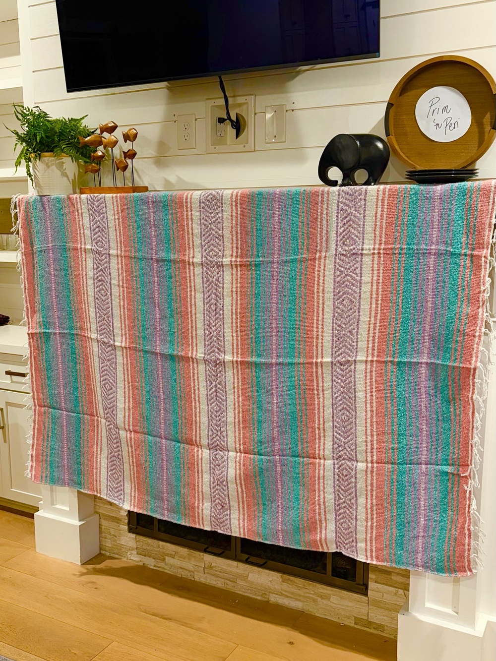 Mexican Falsa Blanket – Woven Striped Serape Throw with Fringe